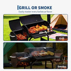 Barbecue à charbon de bois, barbecue d'extérieur en forme de tonneau, combinaison barbecue et fumoir pour terrasse, convient pour le camping, les repas, les terrasses et les jardins.