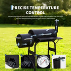 Barbecue à charbon de bois, barbecue d'extérieur en forme de tonneau, combinaison barbecue et fumoir pour terrasse, convient pour le camping, les repas, les terrasses et les jardins.