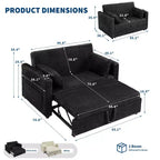 48'' Loveseat Sleeper Sofa Bed,Corduroy Couch with Adjustable Backrest, Side Pockets and Charging Station, Loveseat with Pull Out Bed for Living Room