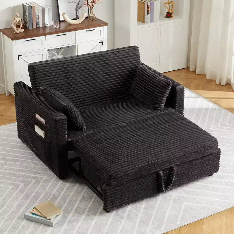 48'' Loveseat Sleeper Sofa Bed,Corduroy Couch with Adjustable Backrest, Side Pockets and Charging Station, Loveseat with Pull Out Bed for Living Room