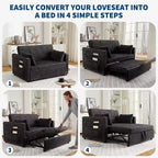 48'' Loveseat Sleeper Sofa Bed,Corduroy Couch with Adjustable Backrest, Side Pockets and Charging Station, Loveseat with Pull Out Bed for Living Room