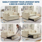 48'' Loveseat Sleeper Sofa Bed,Corduroy Couch with Adjustable Backrest, Side Pockets and Charging Station, Loveseat with Pull Out Bed for Living Room