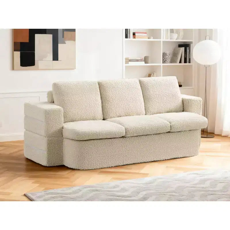 KERDOM 3 Seater Folding Sofa Bed, Memory Foam Sofa Couch With Pillows, High Density Foam Mattress for Living Room, Beige