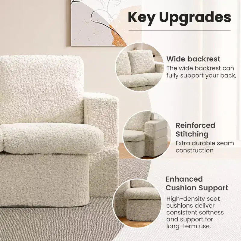 KERDOM 3 Seater Folding Sofa Bed, Memory Foam Sofa Couch With Pillows, High Density Foam Mattress for Living Room, Beige