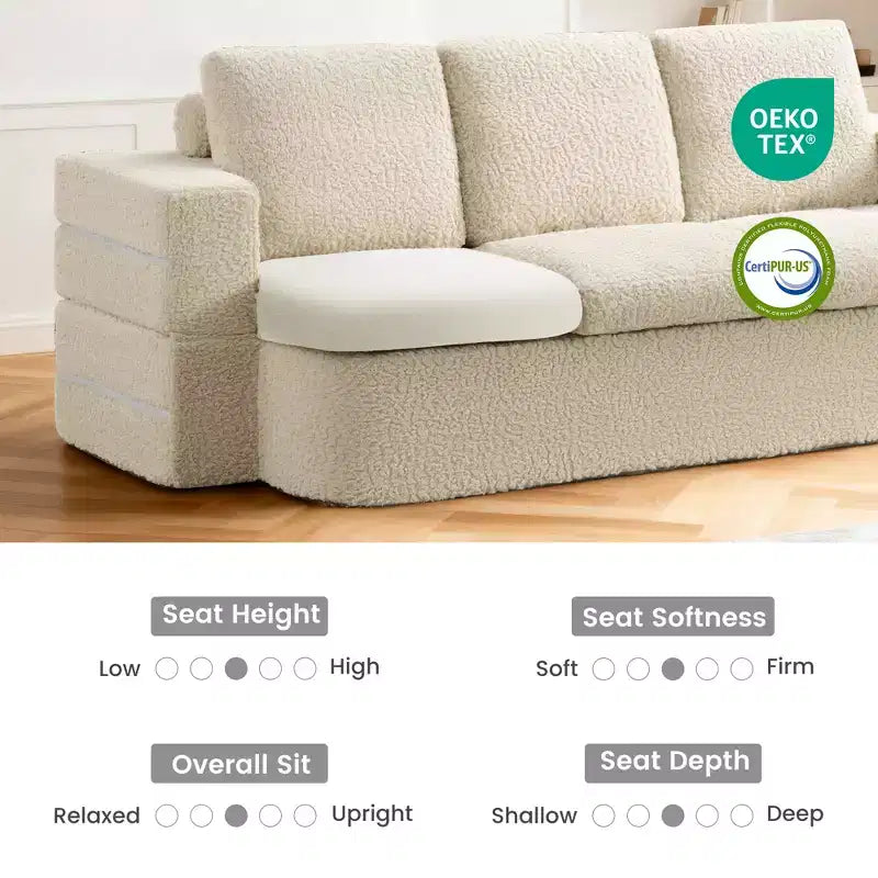 KERDOM 3 Seater Folding Sofa Bed, Memory Foam Sofa Couch With Pillows, High Density Foam Mattress for Living Room, Beige