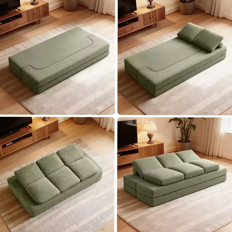 Canapé-lit pliant KERDOM 3 places, canapé avec oreillers en mousse à mémoire de forme, matelas en mousse haute densité pour salon, vert menthe