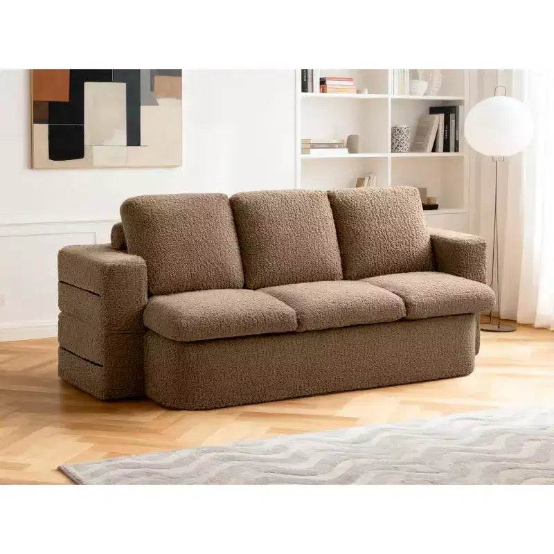 KERDOM 3 Seater Folding Sofa Bed, Memory Foam Sofa Couch With Pillows, High Density Foam Mattress for Living Room, Brown