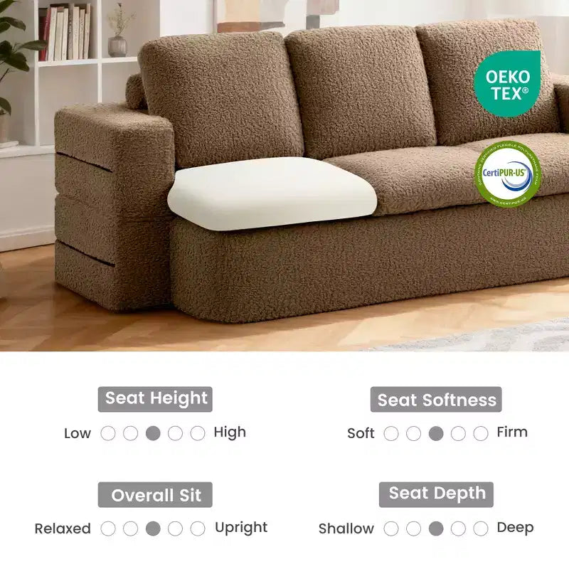 KERDOM 3 Seater Folding Sofa Bed, Memory Foam Sofa Couch With Pillows, High Density Foam Mattress for Living Room, Brown