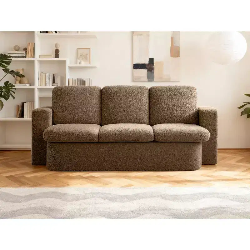 KERDOM 3 Seater Folding Sofa Bed, Memory Foam Sofa Couch With Pillows, High Density Foam Mattress for Living Room, Brown