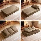 KERDOM 3 Seater Folding Sofa Bed, Memory Foam Sofa Couch With Pillows, High Density Foam Mattress for Living Room, Brown