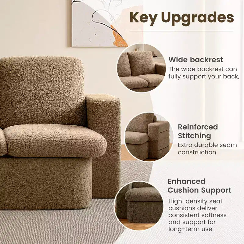 KERDOM 3 Seater Folding Sofa Bed, Memory Foam Sofa Couch With Pillows, High Density Foam Mattress for Living Room, Brown