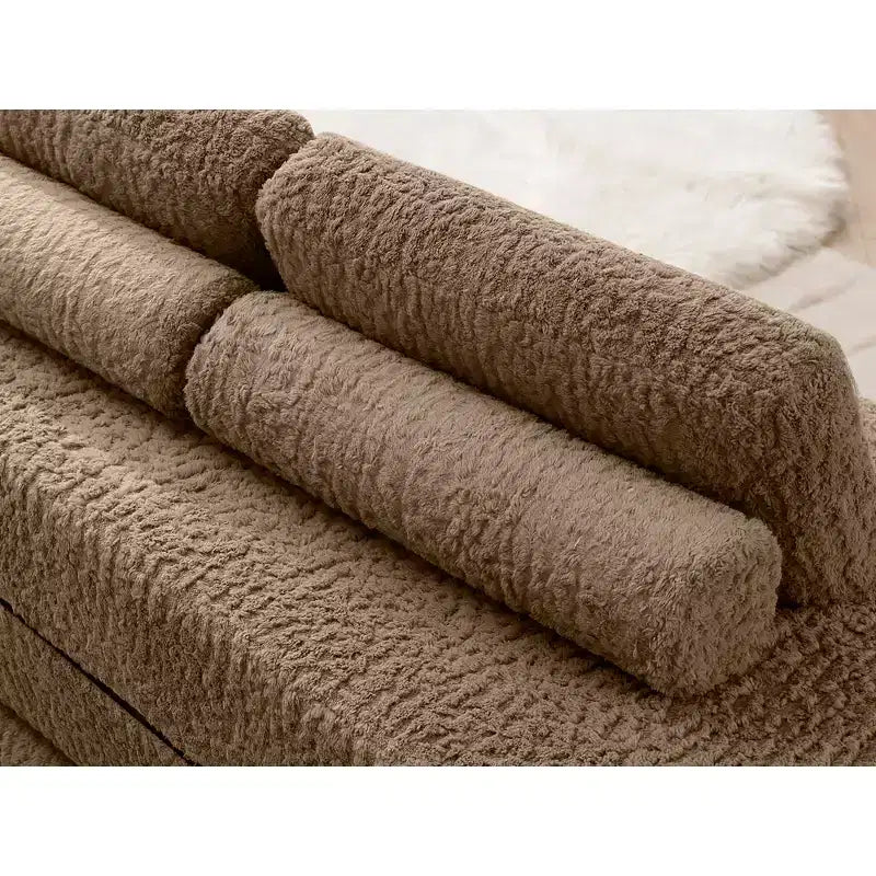 KERDOM 3 Seater Folding Sofa Bed, Memory Foam Sofa Couch With Pillows, High Density Foam Mattress for Living Room, Brown