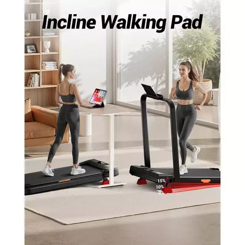 Tapis de course incliné à 15 % avec guidon – Tapis de marche pliable silencieux de 2,5 CV pour bureau à domicile sous le bureau, tapis de marche portable avec capacité de 150 kg