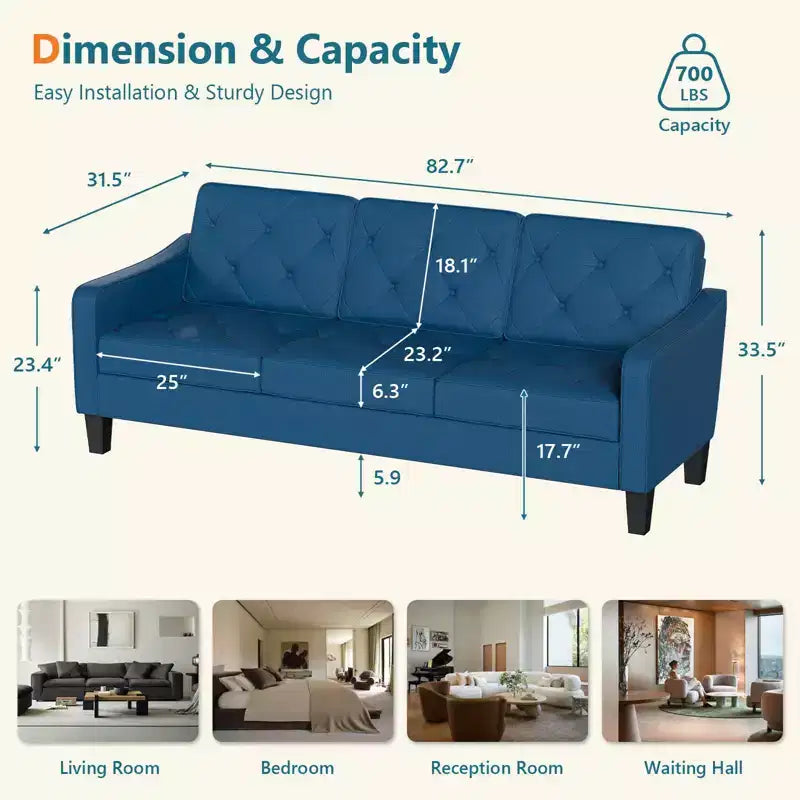 Canapé de salon moderne TYBOATLE avec port de chargement USB, canapé rembourré de style Mid-Century avec inclinaison ergonomique à 105° et ressorts ensachés de soutien