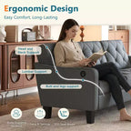 Canapé de salon moderne TYBOATLE avec port de chargement USB, canapé rembourré de style Mid-Century avec inclinaison ergonomique à 105° et ressorts ensachés de soutien