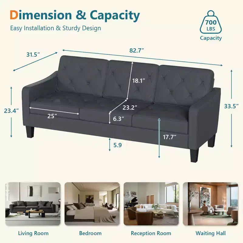 Canapé de salon moderne TYBOATLE avec port de chargement USB, canapé rembourré de style Mid-Century avec inclinaison ergonomique à 105° et ressorts ensachés de soutien