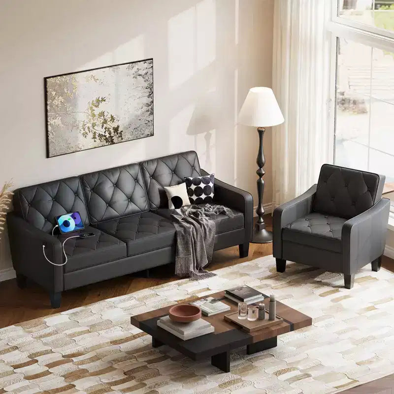 Canapé de salon moderne TYBOATLE avec port de chargement USB, canapé rembourré de style Mid-Century avec inclinaison ergonomique à 105° et ressorts ensachés de soutien