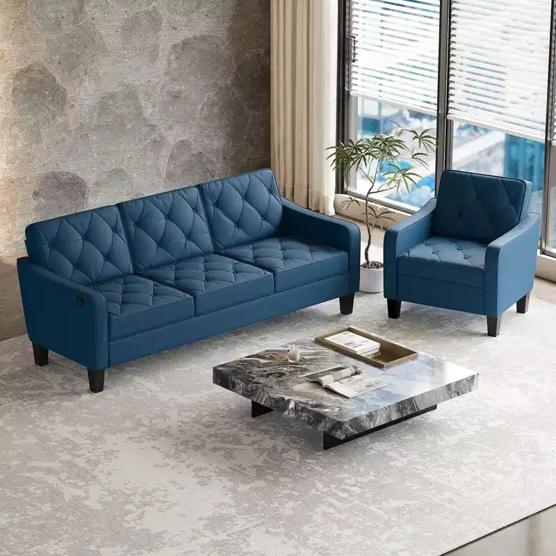 TYBOATLE Modern Living Room Sofa with USB Charging Port, Mid-Century Upholstered Couch with Ergonomic 105 Recline and Supportive Pocket Coils