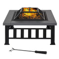34 Outdoor Fire Pit Square Steel Wood Burning Firepit Bowl with Spark Screen, Waterproof Cover, Log Grate, Poker for Backyard, Camping, BBQ, Bonfire