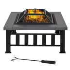 34 Outdoor Fire Pit Square Steel Wood Burning Firepit Bowl with Spark Screen, Waterproof Cover, Log Grate, Poker for Backyard, Camping, BBQ, Bonfire