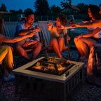 34 Outdoor Fire Pit Square Steel Wood Burning Firepit Bowl with Spark Screen, Waterproof Cover, Log Grate, Poker for Backyard, Camping, BBQ, Bonfire