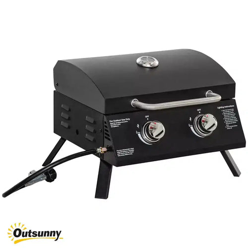 21.75 Charcoal BBQ, Portable Grill with 2 Burners, Folding Legs, Removable Ashtray, Thermometer, for Outdoor Cooking, Camping, Black