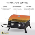 Barbecue au charbon de bois de 55 cm, grill portable avec 2 brûleurs, pieds pliables, cendrier amovible, thermomètre, pour cuisine extérieure, camping, noir