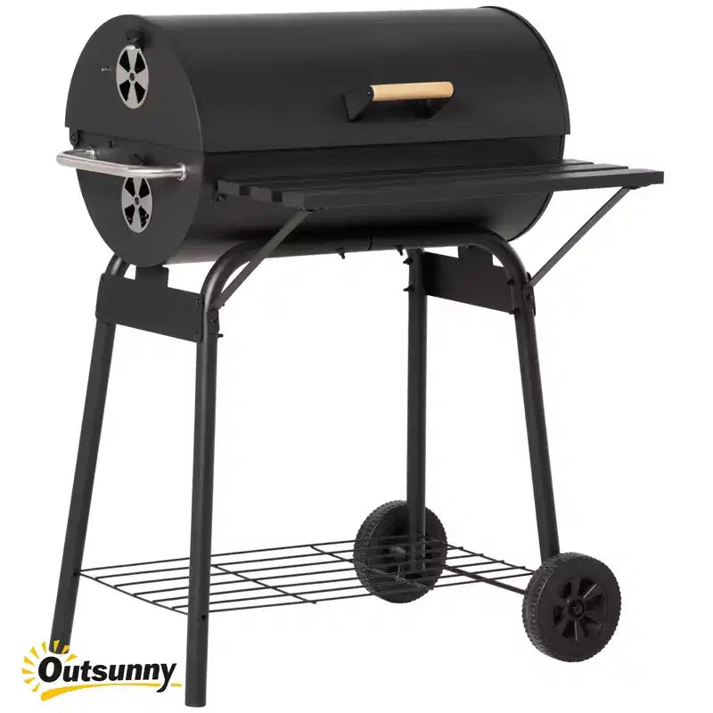 30 Portable Charcoal Barbecue Grill with Wheels Outdoor Barbecue with Adjustable Charcoal Rack, Storage Shelf, for Garden Camping Picnic