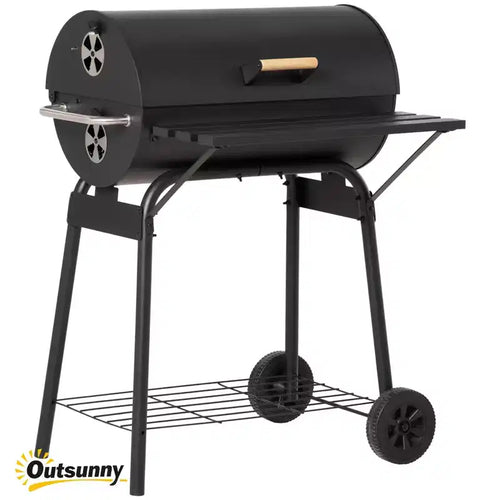 30 Portable Charcoal Barbecue Grill with Wheels Outdoor Barbecue with Adjustable Charcoal Rack, Storage Shelf, for Garden Camping Picnic