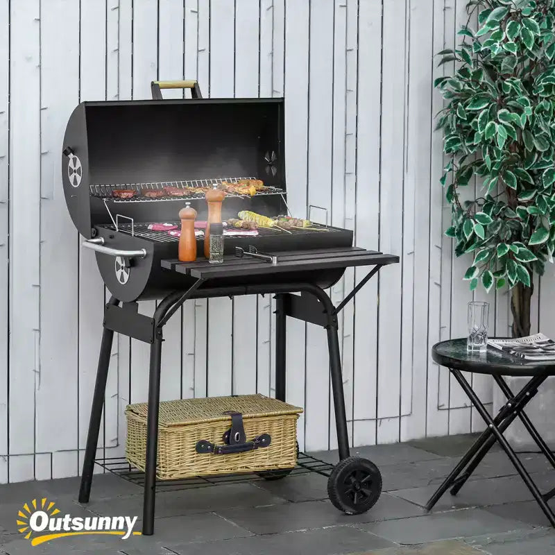 Barbecue portable au charbon de bois avec roulettes, 30 pouces, barbecue extérieur avec grille à charbon réglable, étagère de rangement, pour le jardin, le camping, le pique-nique