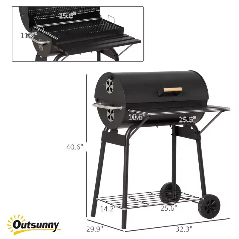 Barbecue portable au charbon de bois avec roulettes, 30 pouces, barbecue extérieur avec grille à charbon réglable, étagère de rangement, pour le jardin, le camping, le pique-nique