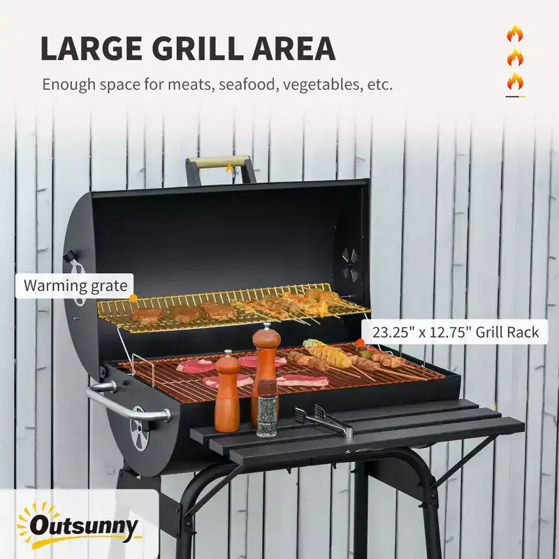 Barbecue portable au charbon de bois avec roulettes, 30 pouces, barbecue extérieur avec grille à charbon réglable, étagère de rangement, pour le jardin, le camping, le pique-nique