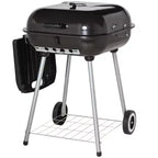 22 Charcoal Barbecue Grill with Portable Wheel, Side Tray and Lower Shelf for Outdoor BBQ for Garden, Backyard, Poolside