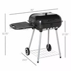 Barbecue au Charbon de Bois de 56 cm avec Roues Portables, Tablette Latérale et Étagère Inférieure pour Barbecue Extérieur, Jardin, Cour Arrière, Bord de Piscine