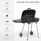 Barbecue au Charbon de Bois de 56 cm avec Roues Portables, Tablette Latérale et Étagère Inférieure pour Barbecue Extérieur, Jardin, Cour Arrière, Bord de Piscine
