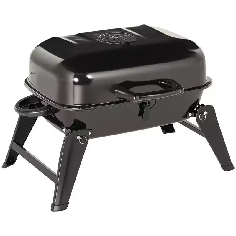 14 Portable Charcoal Grill, Tabletop Outdoor Small Grill with Heat Preservation Net, Venting System, Foldable Legs,for Camping, Backyard, Black
