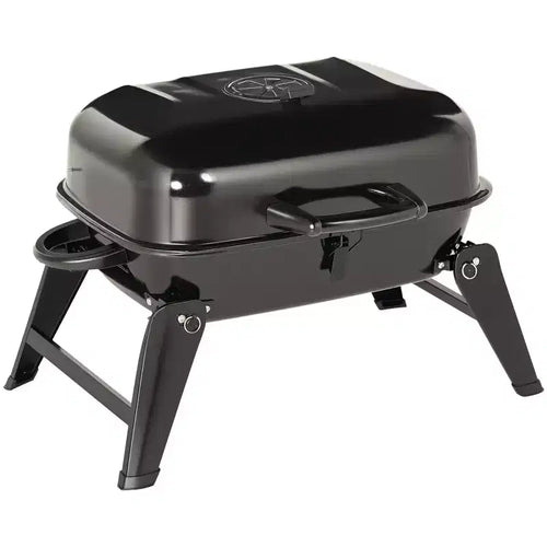 14 Portable Charcoal Grill, Tabletop Outdoor Small Grill with Heat Preservation Net, Venting System, Foldable Legs,for Camping, Backyard, Black