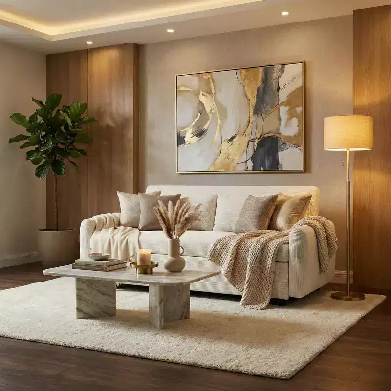 Canapé-lit moderne FurnitureR rembourré avec lit gigogne, causeuse convertible pour salon, appartement ou chambre d'amis, crème