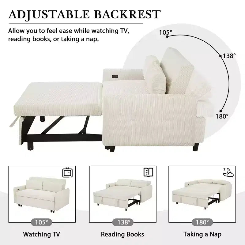Canapé-lit moderne FurnitureR rembourré avec lit gigogne, causeuse convertible pour salon, appartement ou chambre d'amis, crème