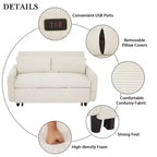 Canapé-lit moderne FurnitureR rembourré avec lit gigogne, causeuse convertible pour salon, appartement ou chambre d'amis, crème
