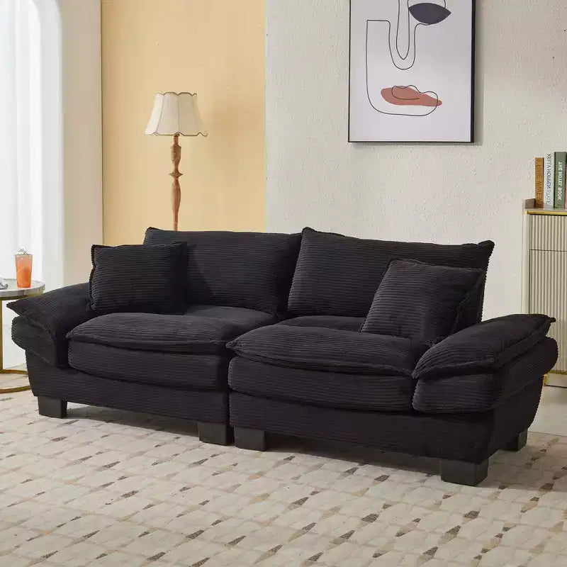 FurnitureR 84 Oversized Upholstered Sofa, Deep Seat 3-Seater Couch with Plush Cushions, Soft Corduroy Fabric for Living Room