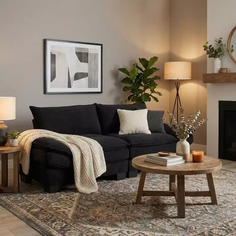 FurnitureR 84 Oversized Upholstered Sofa, Deep Seat 3-Seater Couch with Plush Cushions, Soft Corduroy Fabric for Living Room