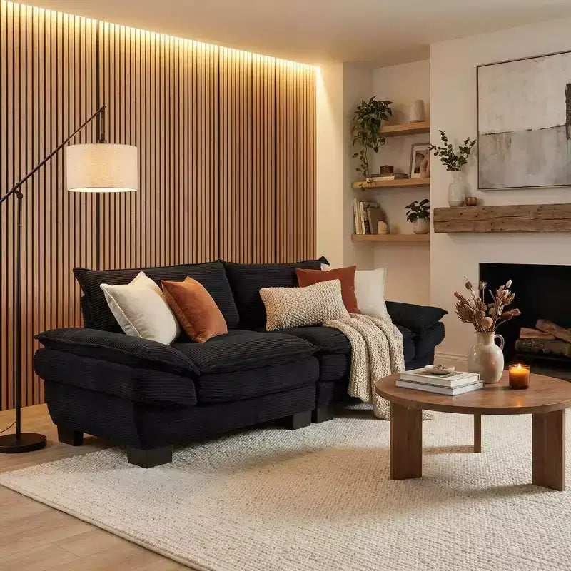 FurnitureR 84 Oversized Upholstered Sofa, Deep Seat 3-Seater Couch with Plush Cushions, Soft Corduroy Fabric for Living Room