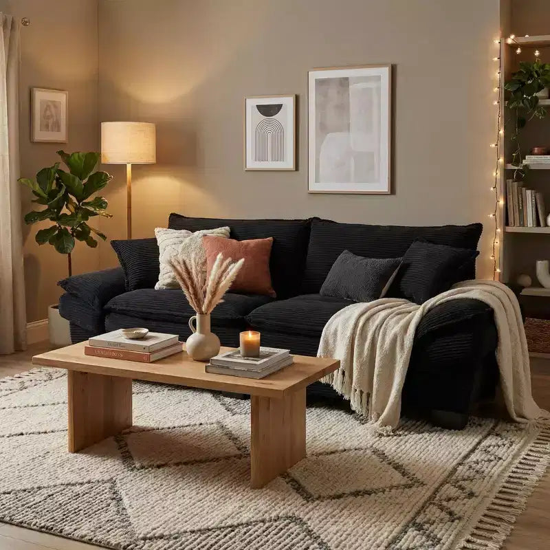 FurnitureR 84 Oversized Upholstered Sofa, Deep Seat 3-Seater Couch with Plush Cushions, Soft Corduroy Fabric for Living Room