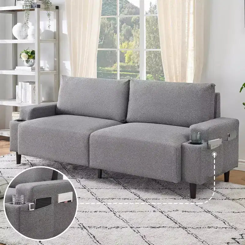 Contemporary 3-Seater Reclining Sofa for Living Room - Soft Cushioned Fabric Couch with Armrests, Storage Bag, Cup Holders - Easy to Assemble