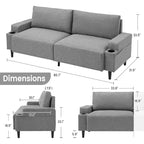 Contemporary 3-Seater Reclining Sofa for Living Room - Soft Cushioned Fabric Couch with Armrests, Storage Bag, Cup Holders - Easy to Assemble