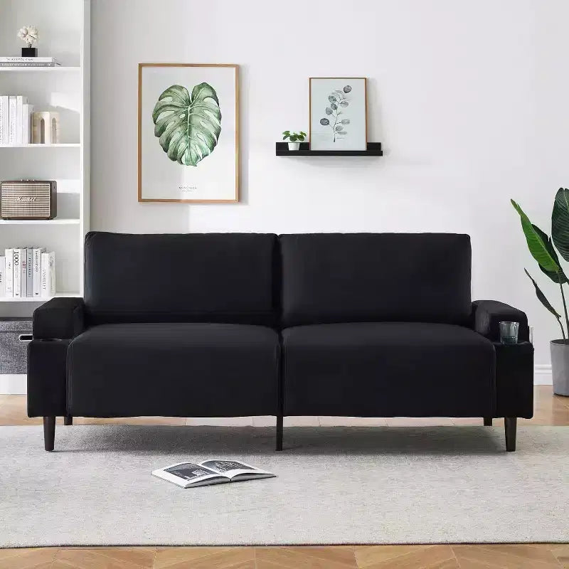 Contemporary 3-Seater Reclining Sofa for Living Room - Soft Cushioned Fabric Couch with Armrests, Storage Bag, Cup Holders - Easy to Assemble