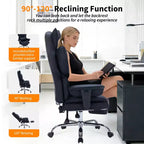 Fauteuil de bureau grande taille avec repose-pieds, Fauteuil de direction à dossier haut, Inclinaison à 155°, Coussin de soutien lombaire, Fauteuil de jeu en similicuir pour la maison