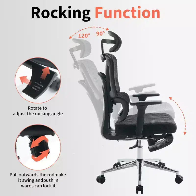 Chaise de bureau ergonomique en maille pour bureau à domicile, bureau, jeu Soutien lombaire réglable, accoudoirs 3D, appuie-tête et repose-pieds Maille noire respirante, cadre noir