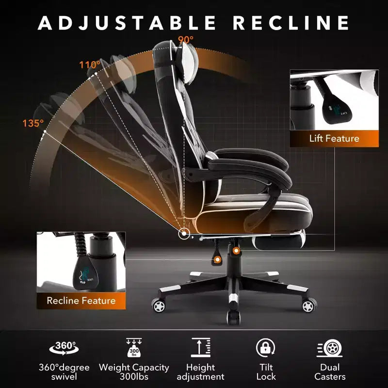 Coolmee Fauteuil de Bureau Grand Format, Chaise de Gaming en Cuir à Dossier Haut avec Repose-Pieds, Chaise d'Ordinateur Ergonomique avec Soutien Lombaire et Appui-Tête